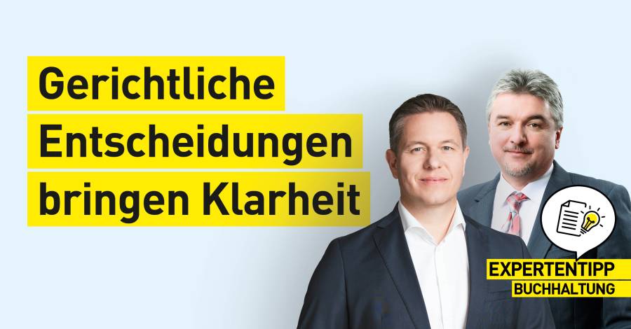 Grafik mit zwei Männern in Anzügen und der Aufschrift „Gerichtliche Entscheidungen bringen Klarheit“