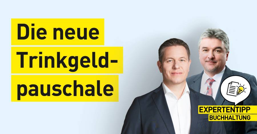 Zwei Männer im Anzug mit Titel „Die neue Trinkgeldpauschale"
